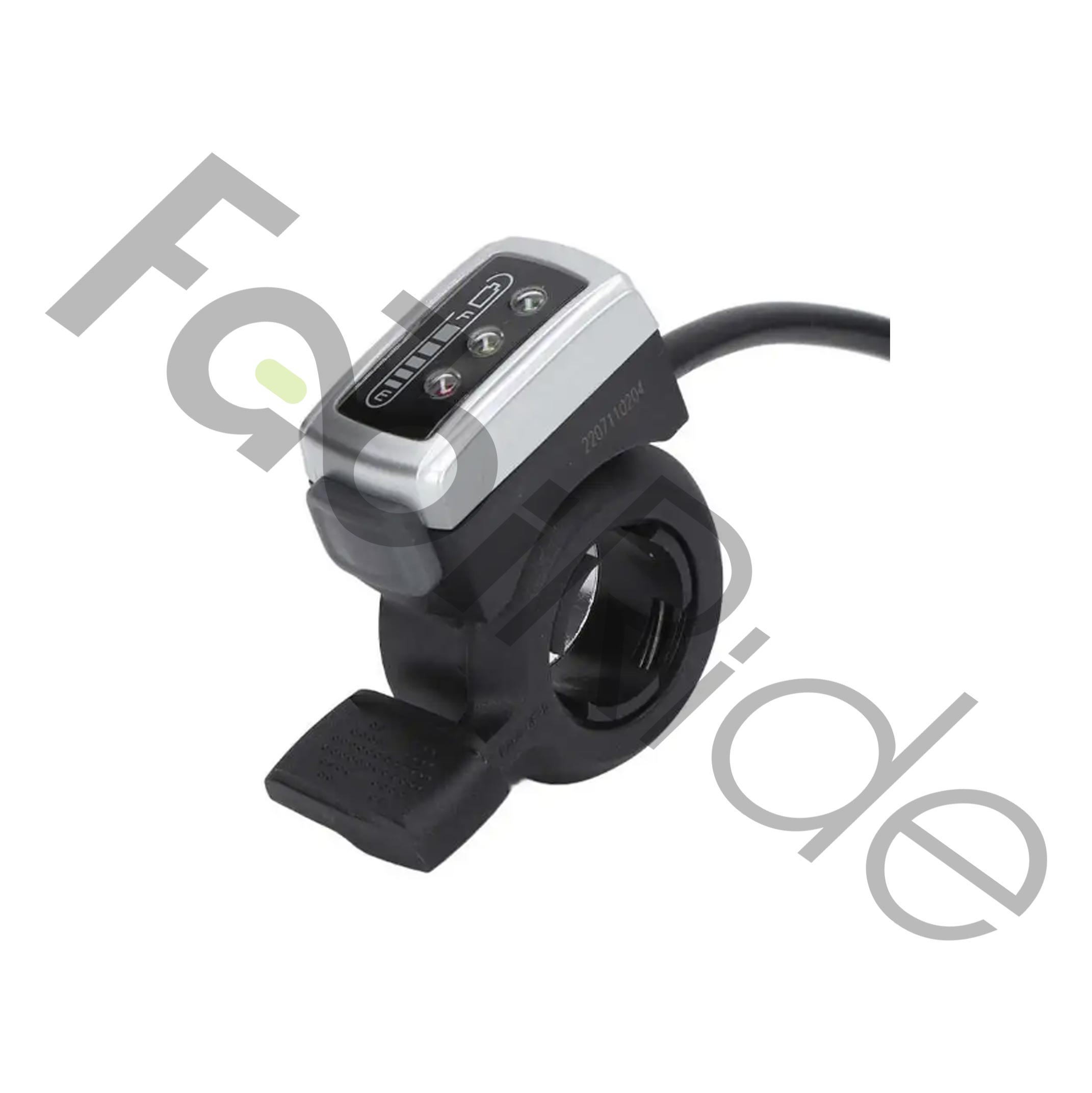 Akceleracijos (gazo) rankena su 36 V indikatoriumi ir mygtuku – nykščiu valdoma