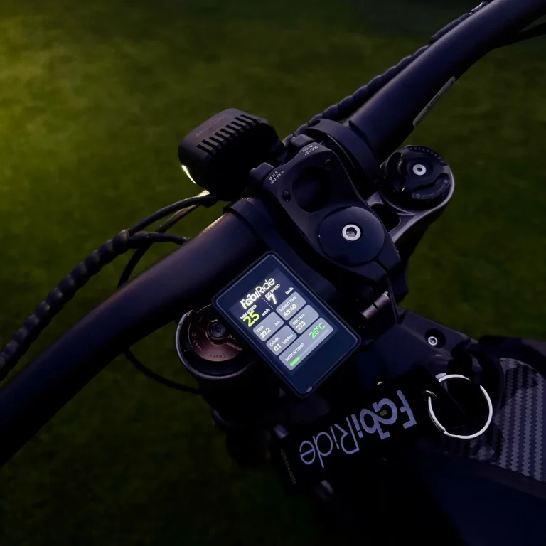 Dash Pro sur un vélo affichant la vitesse et les données de sortie sur son écran couleur